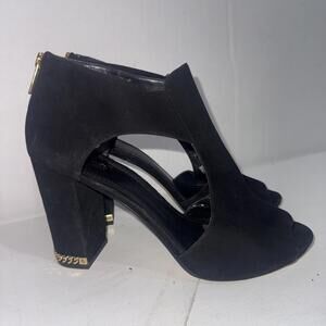 MICHAEL KORS Old Money Classic Gold Black Sueded Velvet Peep Toe Heels‎ 9.5M